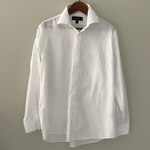 NICOLE MILLER Modern Fit  Long Sleeve Collared White Men's Shirt, 16 1/2 Large